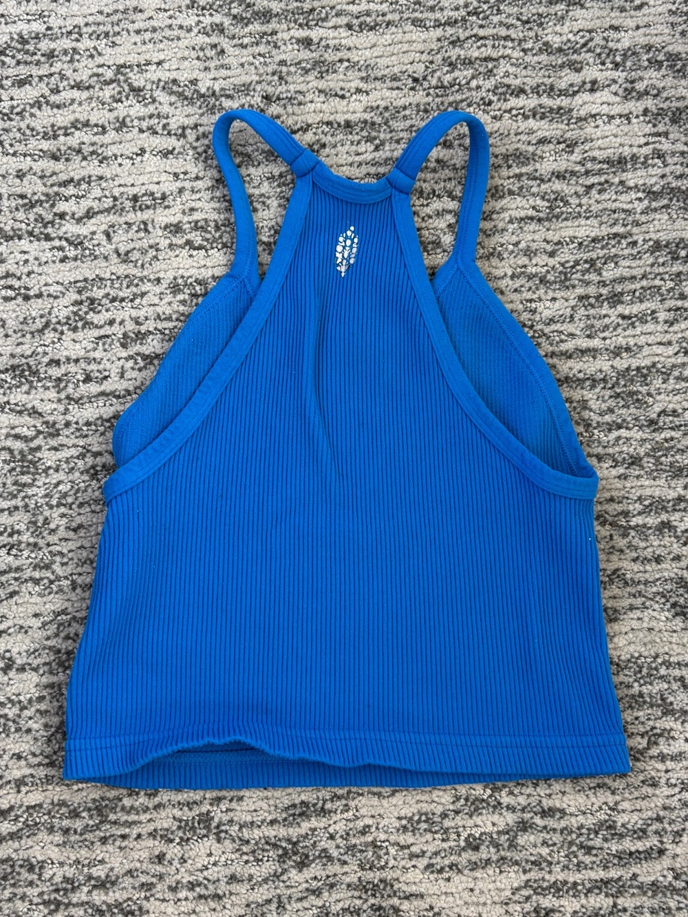 Blue Ribbed Racerback Crop Tank Top